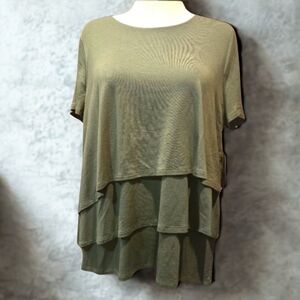 Supreme Olive Layered Short Sleeve Top By CHICOS LARGE